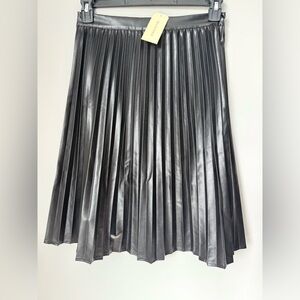 NEW Pleated Faux Leather Midi Skirt - Black